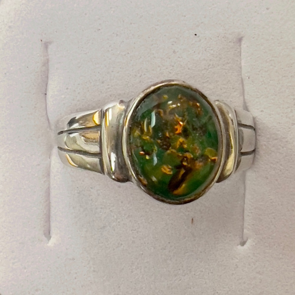 AMBER 925 STERLING SILVER ENGAGEMENT RING BALTIC SIZE 8 COGNAC SIZE 7 1/2